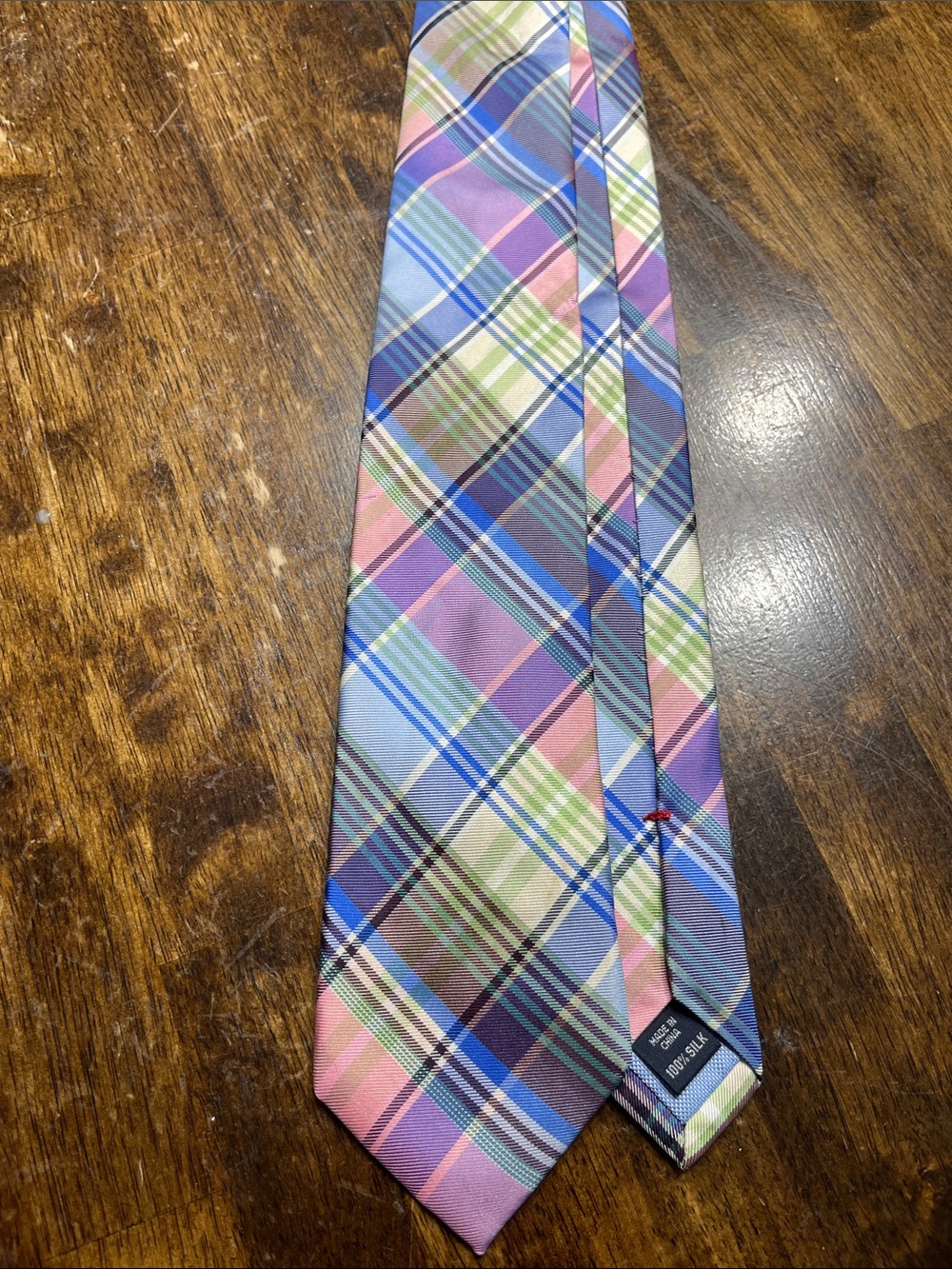 Tommy Hilfiger Pink, Blue & Green Plaid Silk Tie